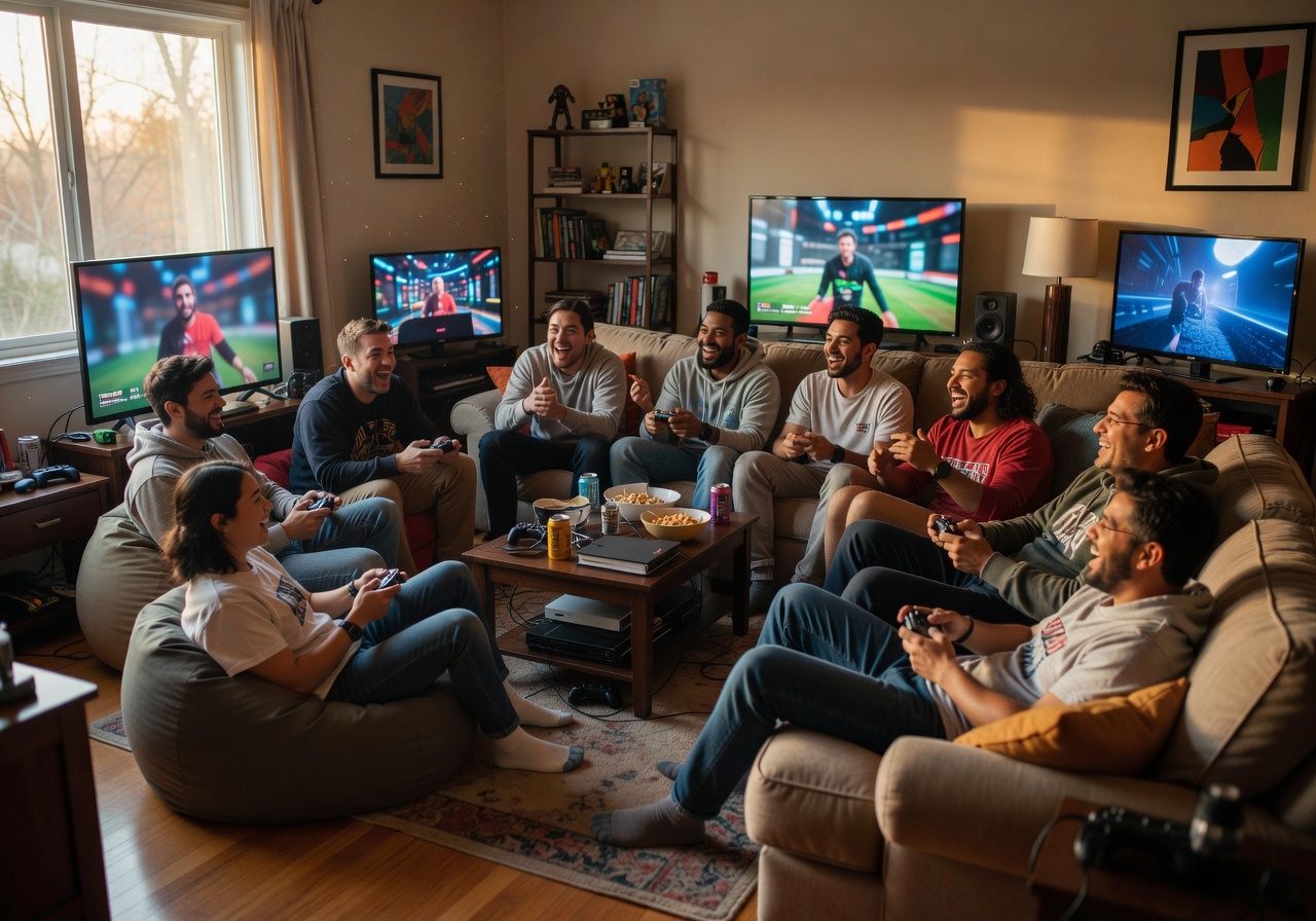 Community of players enjoying social gaming together in a warm welcoming environment