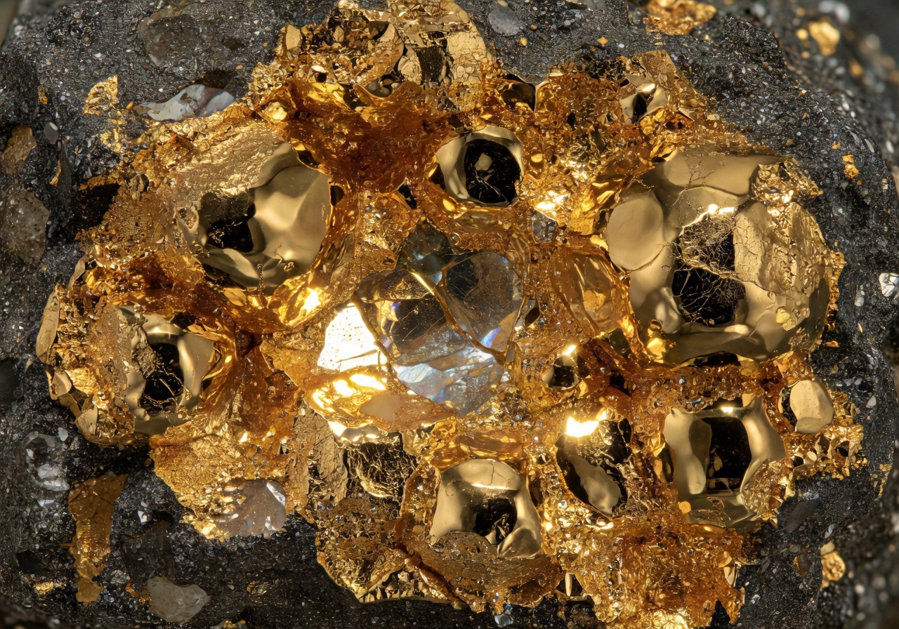 Gold ore texture with glossy high detail reflective surfaces